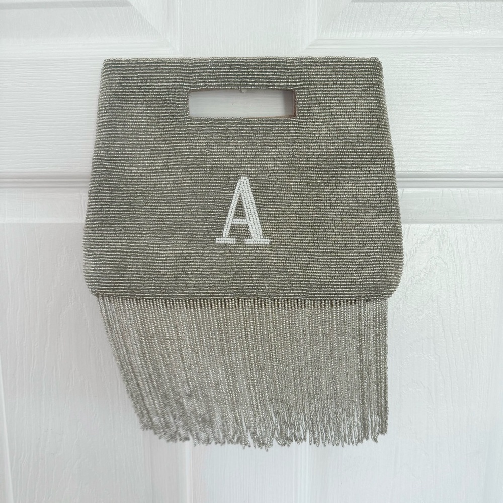 NEW Island to East Side FULLY BEADED HANDLE POUCH “A” monogrammed clutch